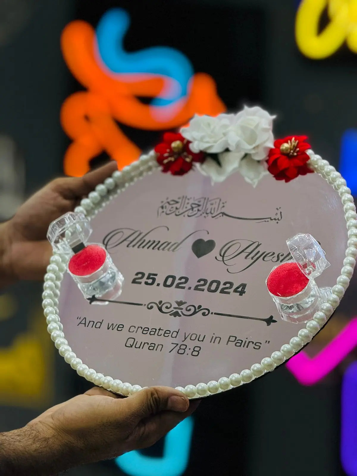 Nikkah Round Plate - Engraved and Customizable Nikkah Plate Shop360