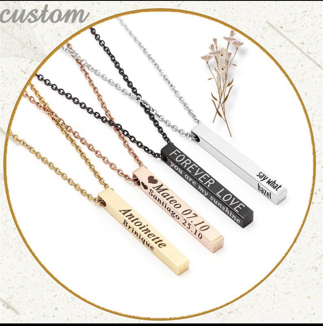 Unisex 4D Bar Locket Name Engraving Shop360